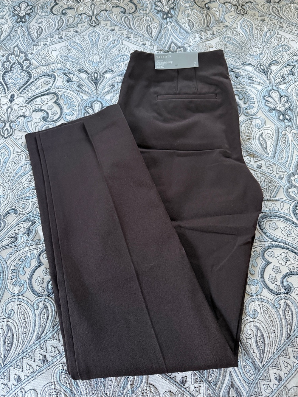 Talbots Bi-Stretch Straight-Leg Dress Pants - Size 2, Choc Brown NWT
